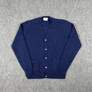 Bullock's L Mens Large Blue 100% Cashmere V-Neck Cardigan Sweater Button #2018